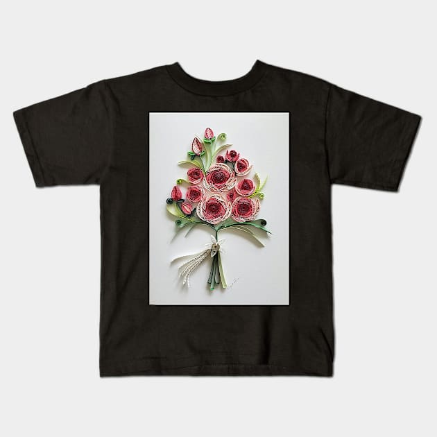 Printed Paper quilling Art. Rose bouquet. Wedding card. Kids T-Shirt by solsolyi